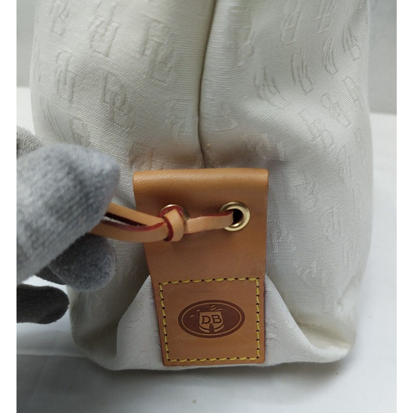 Dooney & Bourke White Canvas Leather Trim Double Handle Tassel Tote Bag - Picture 5 of 16